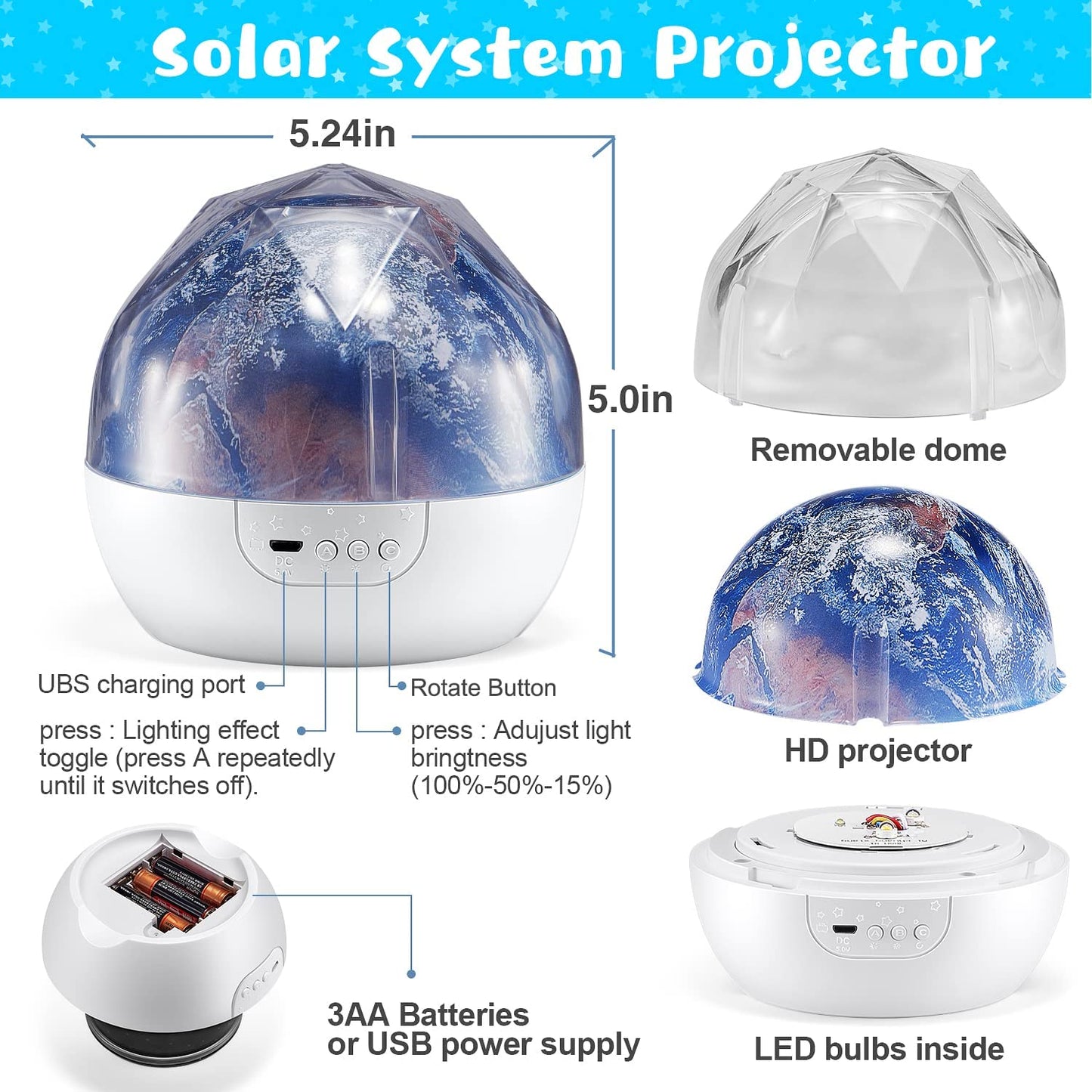 Lampara De Noche Para Niños Estrellas Planetas Dormir Juguetes Projector Luces